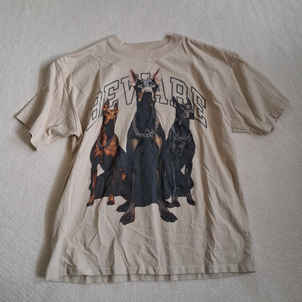 pacsun beware oversized doberman dog tee shirt mens large vinatge cotton biker